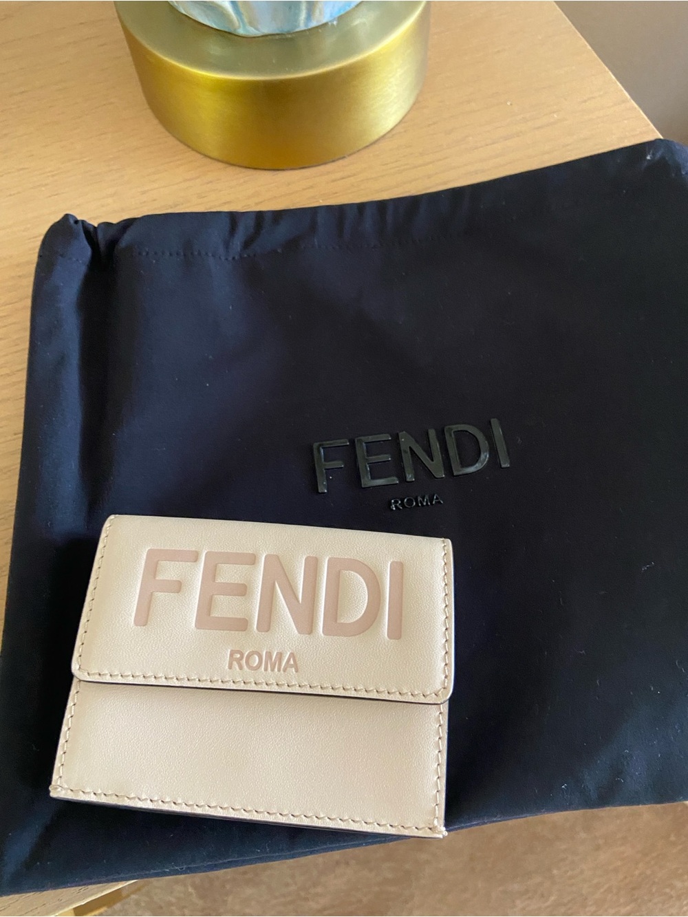 Fendi Roma Beige Bifold Wallet w/ Snap Closure, RFID Blocking, Logo